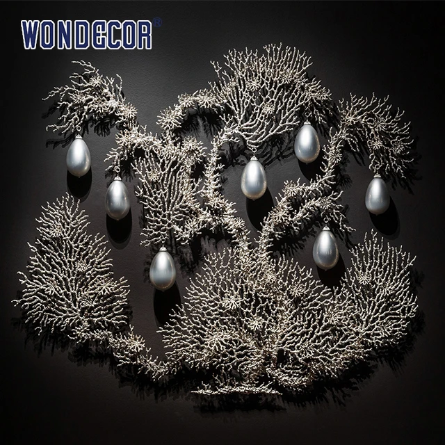 WONDECOR Customized Wall Art Coral Pearl Home Decoration casted Stainless Steel Sculpture