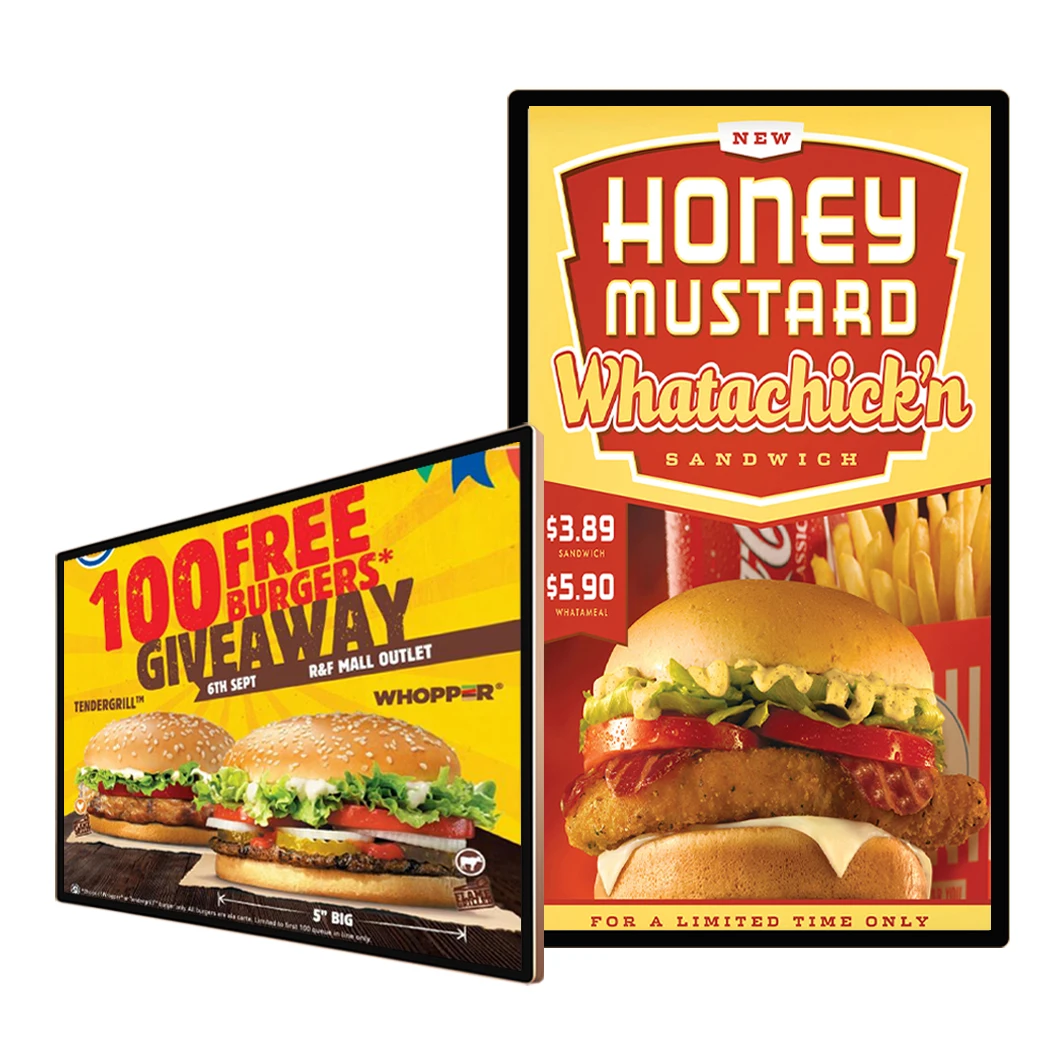 22 Inches Wall Mount Digital Menu Boards Signage Solutions Kiosk Machine Advertising Player