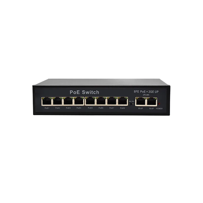 8 port Half/Full duplex adaptive support VLAN  10/100mbps PoE RJ45 port and 2 10/100/1000mbps uplink ports poe switch
