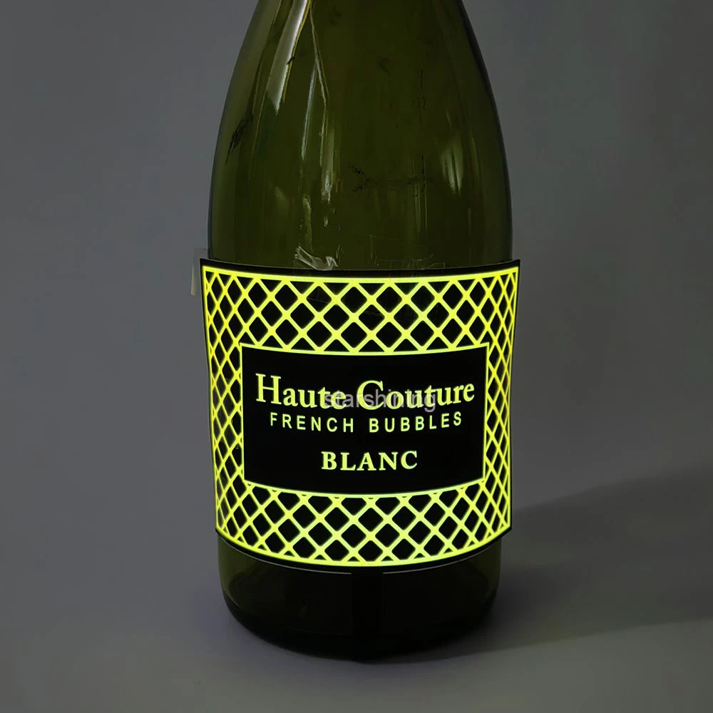 Custom logo and shape color flashing with adhesive waterproof LED bottle label for wine bottle nightclub bar party