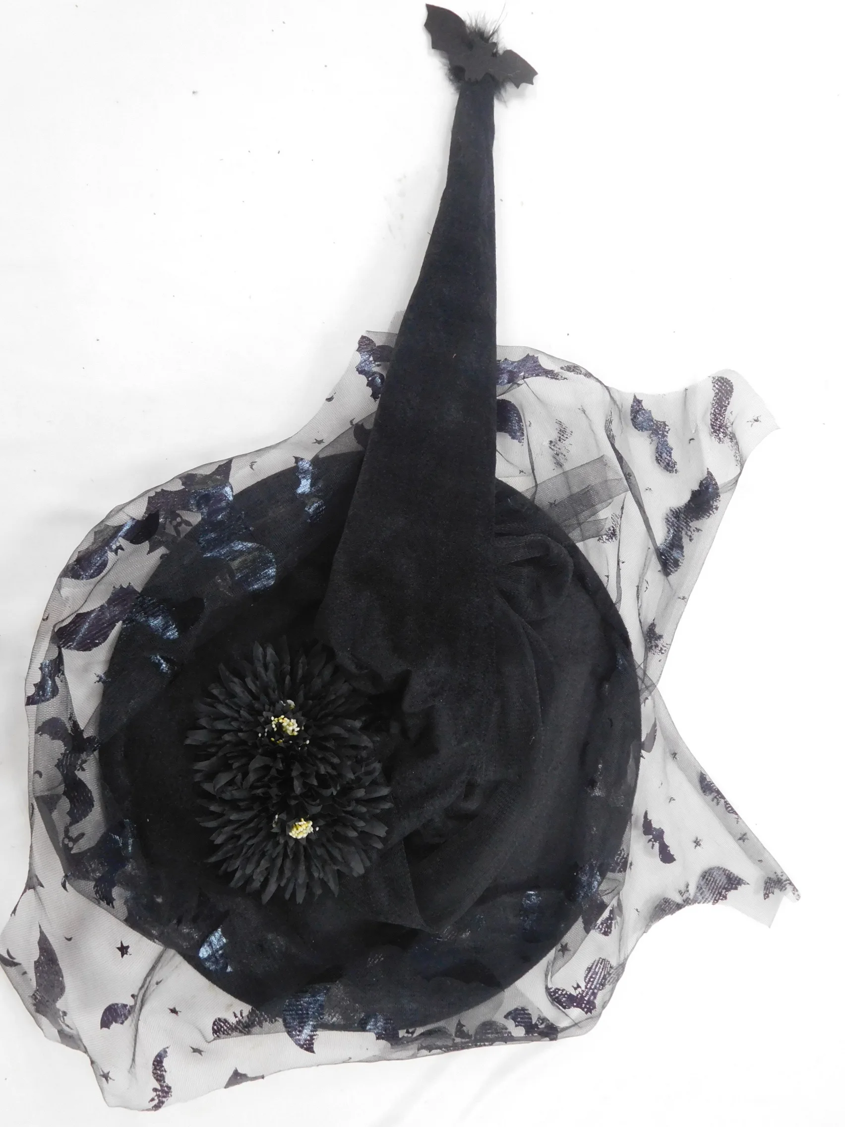 
Style Witch Hat Type Halloween Party Hats And Fascinators With Bat Printing And Flower 