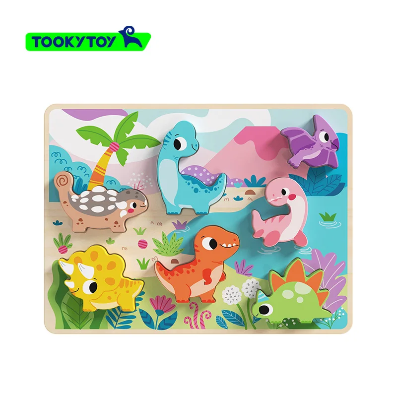 Large Dinosaur Buckle 3D Puzzle Wooden Toy Animal Wooden Puzzles for Toddlers Educational Wooden Puzzle Games