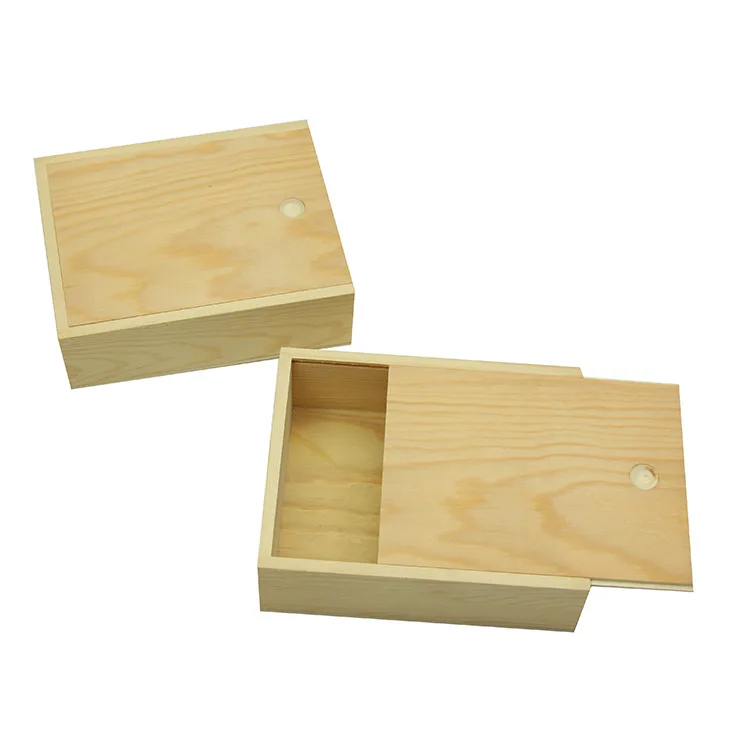 Wholesale Customized natural color Square Wooden Gift Boxes Packaging Box with sliding lid