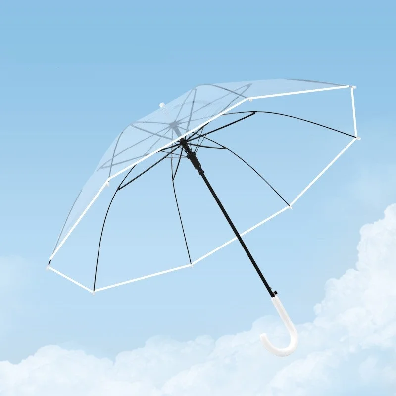 16K Fashion Simple Umbrella Waterproof Sturdy Transparent Clear Safety EVA Umbrella For Student