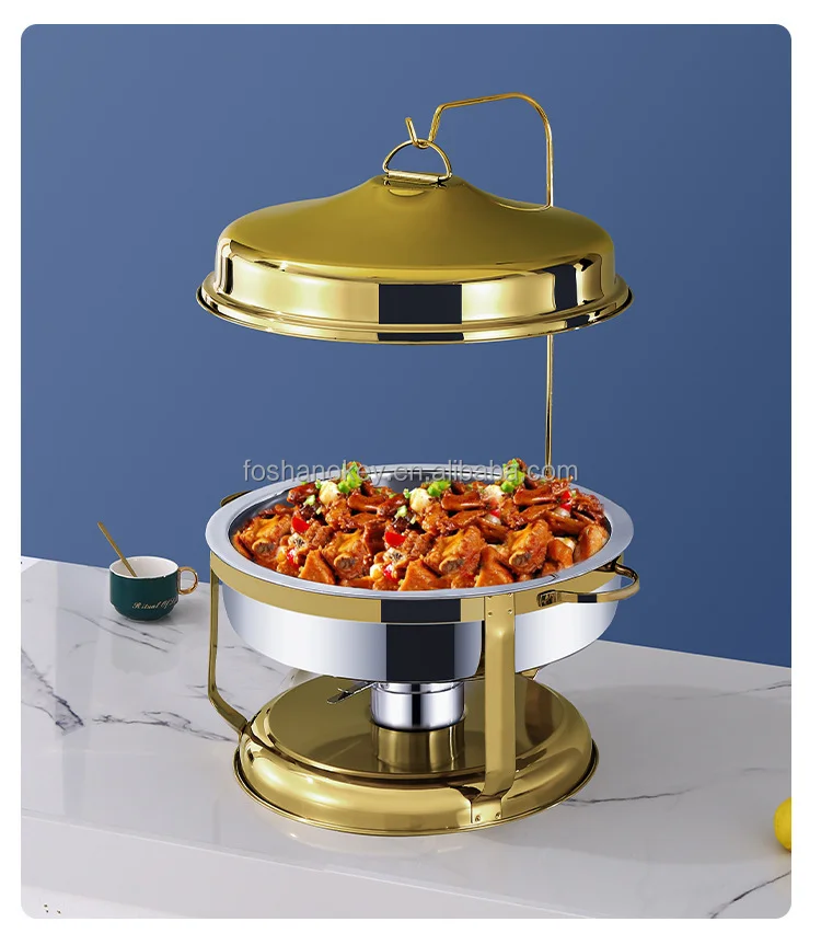 OKEY catering equipment golden bell buffet stove 8.0L stainless steel buffet food warmer chaffing dishes with hanging lids