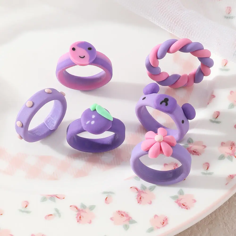 Summer Cute Animal Flower Jewelry Colorful Acrylic Polymer Clay Rings