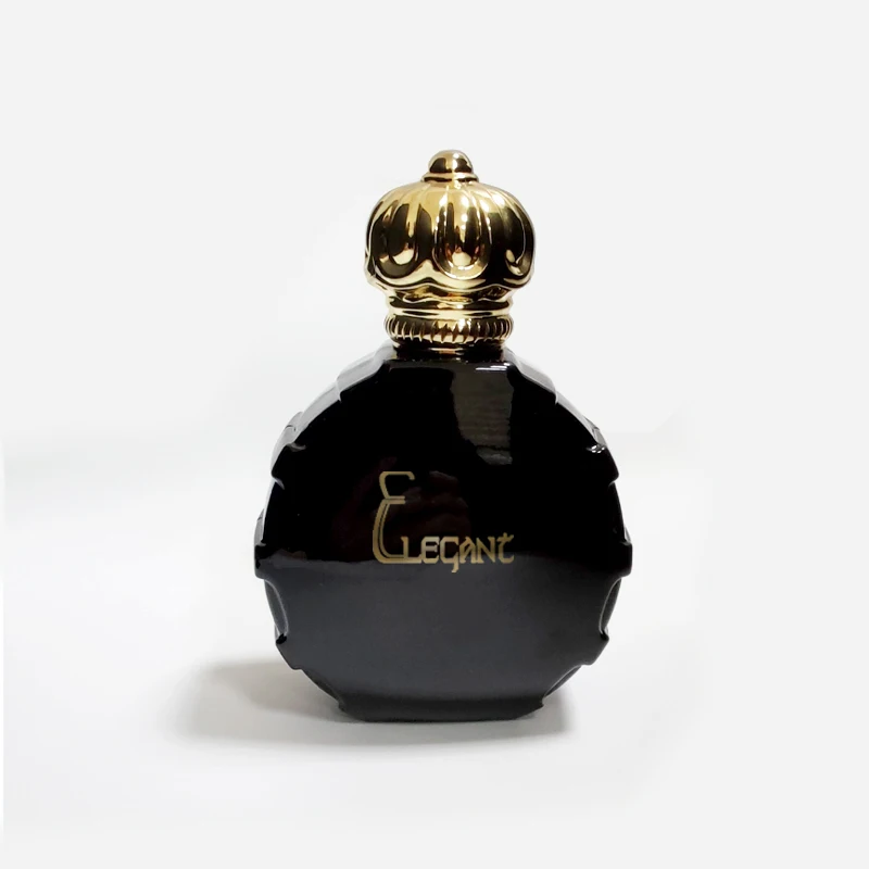 China factory hot sale fast response customized dubai saudi arabic luxury hotstamp logo black perfume bottle with zinc alloy cap