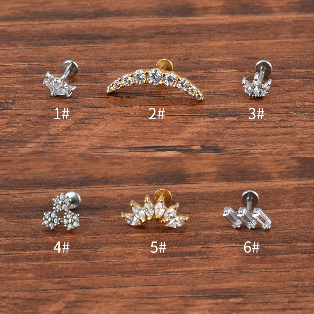 Wholesale Custom Stainless Steel Piercing Jewelry Prong Setting Zirconia Women Accessories Cartilage Earring Piercing
