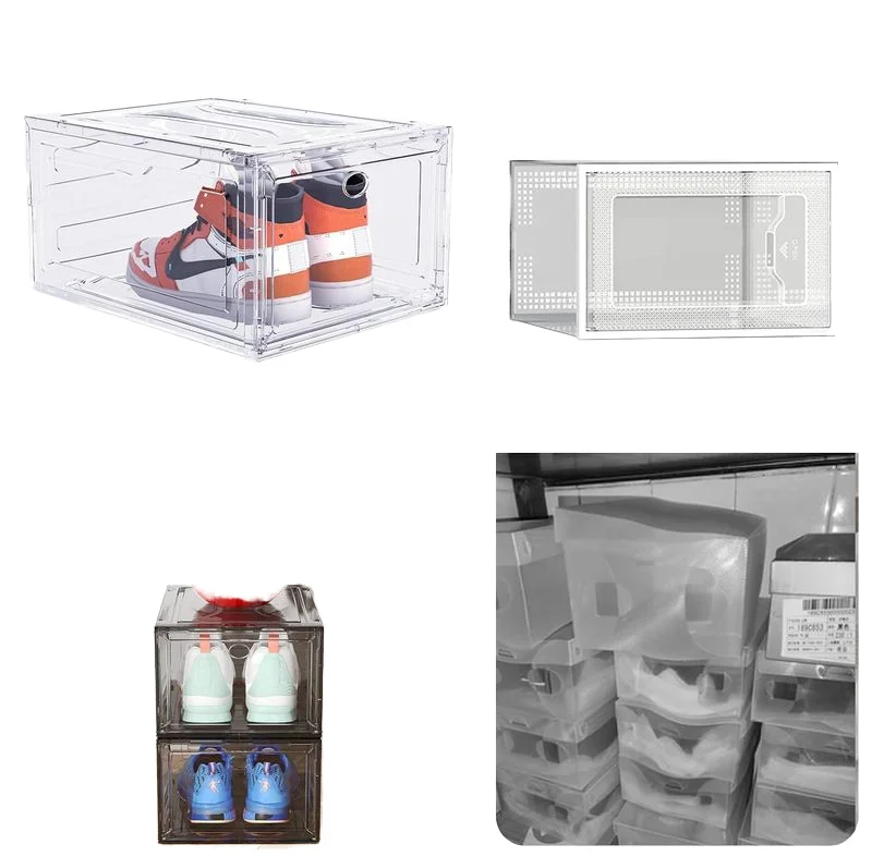 Classic Rectangle Design Magnetic Plastic Shoe Storage Box Multifunctional Covered Display Cabinet for Shoes