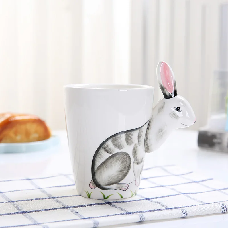 
Hot sale Pure Hand-painted Cerami canimal 3d mug rabbit ceramic coffee mug bunny ceramic mug with tentacle handle 