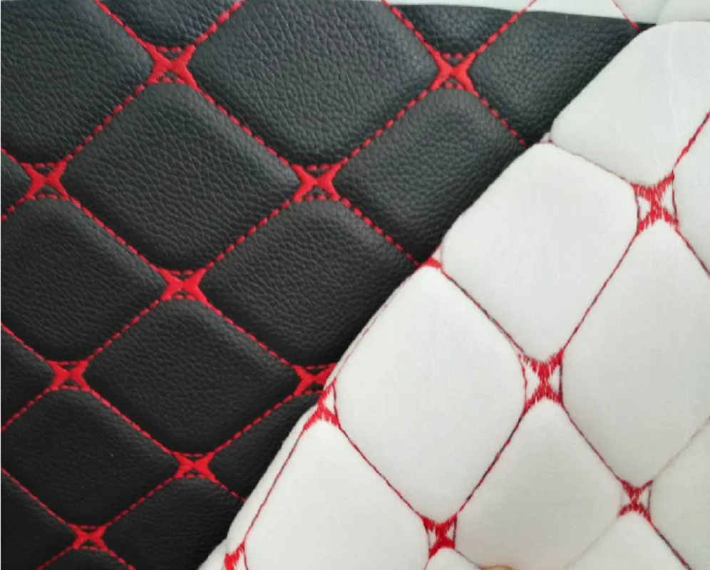 diamond sponge quilted embroidery leather fabric with stitching