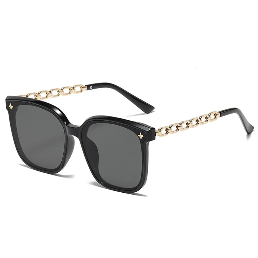 Fashion Square Large Frame Sunglasses Custom Logo UV400 Protection Chain Leg Star Women Polarized Sunglasses