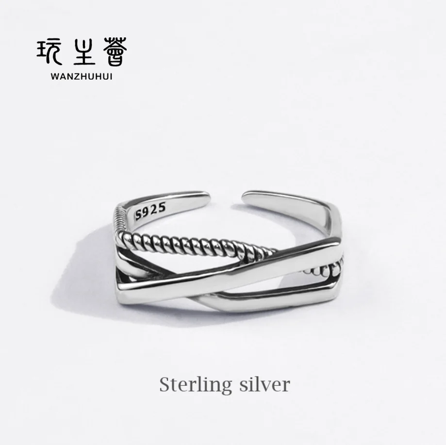 Geometric hollow adjustable size vintage design Thailand silver 925 ring wholesale