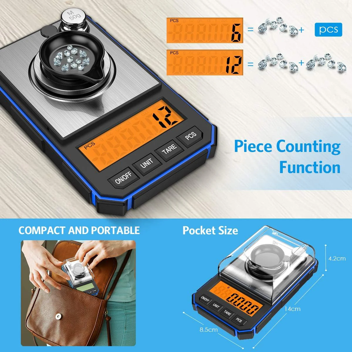 Diamond Weighing Scales Portable Digital Electronic Pocket Scale 0.001g Accuracy LCD Battery 200g Max Jewelry Measurements