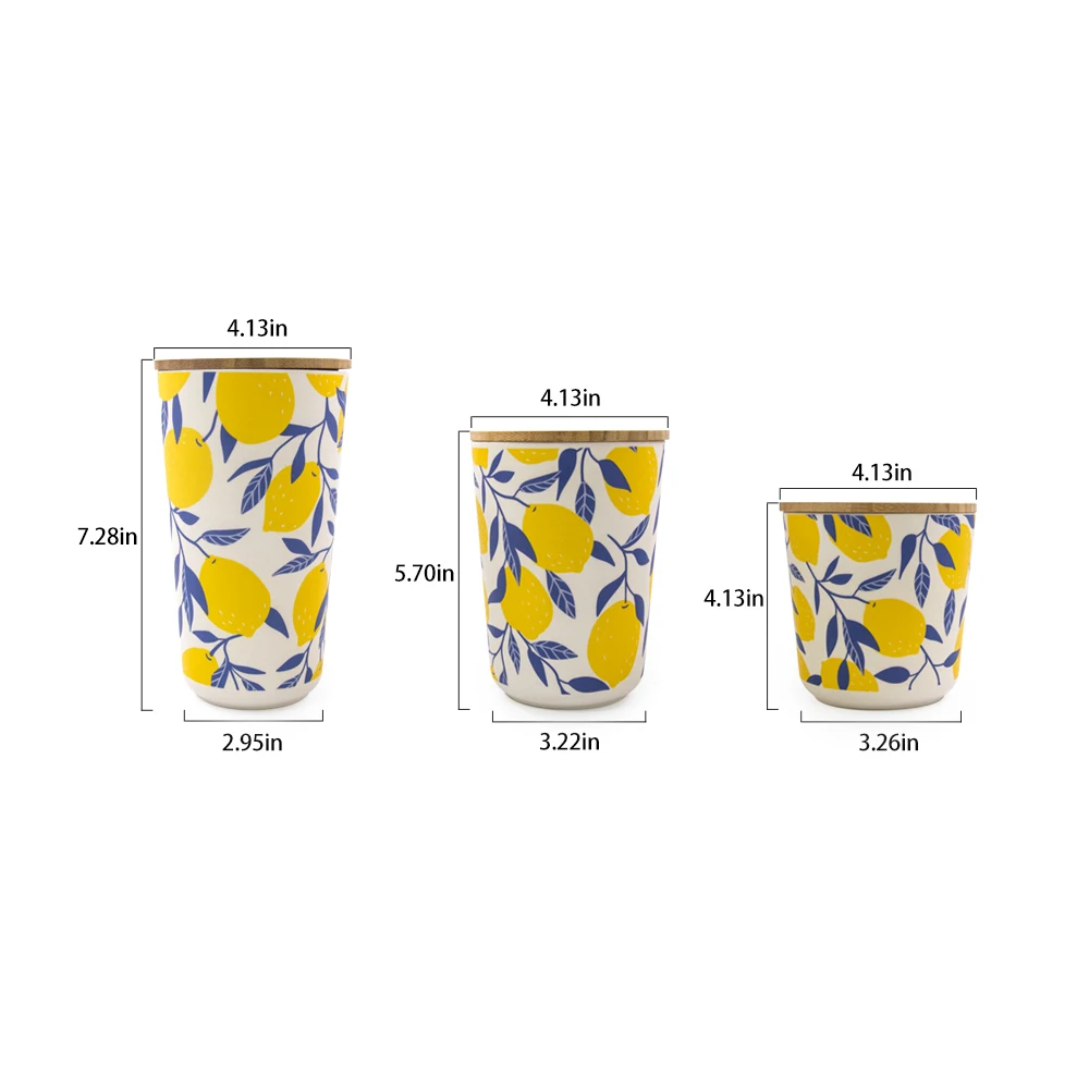 New Products biodegradable Custom pattern bamboo fiber cup storage box cereal container with bamboo lid