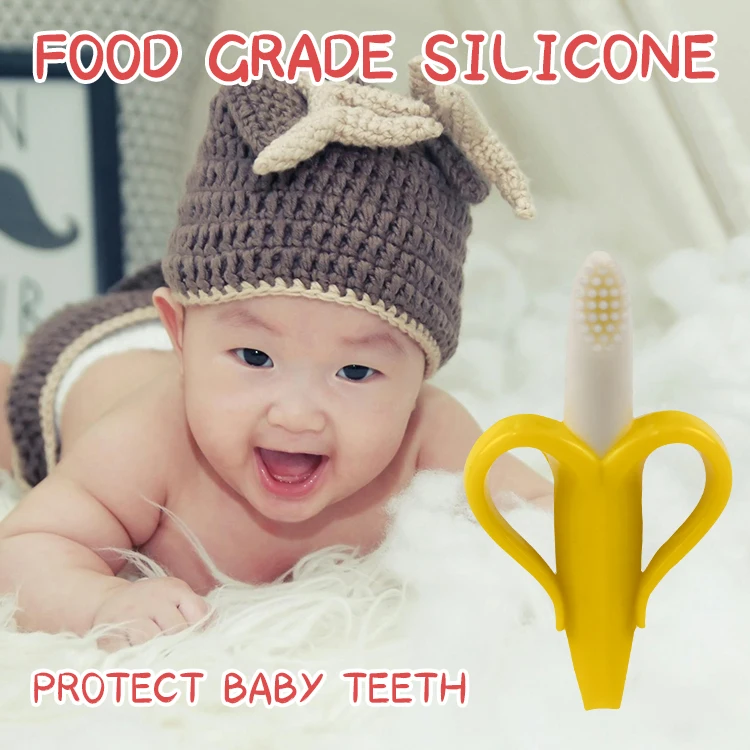 OBJ OEM/ODM Baby  Food Silicone Banana toothbrush Soft bristle toothbrush Baby grip toy Slow teether can be cooked