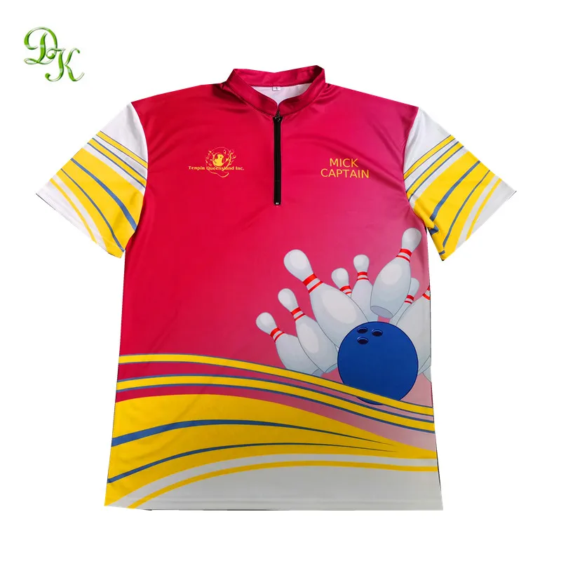 Custom design sublimated 100% polyester custom made bowling shirt