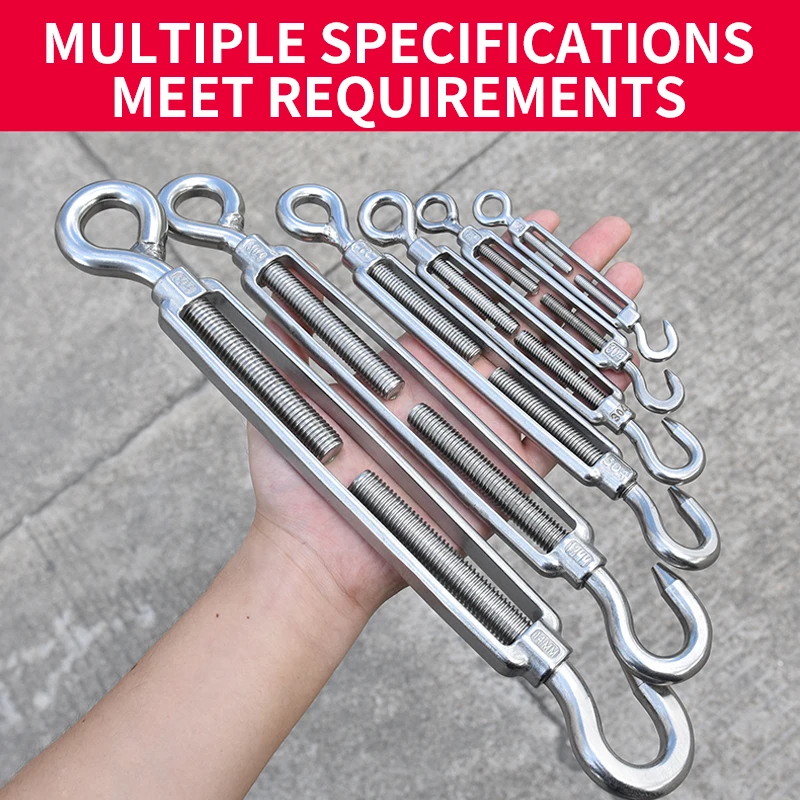 Heavy Duty 304 Stainless Steel Turnbuckle M4 - M20 Turnbuckles Eye and Hook  for Wire Rope Tensioning 4mm 10mm 12mm