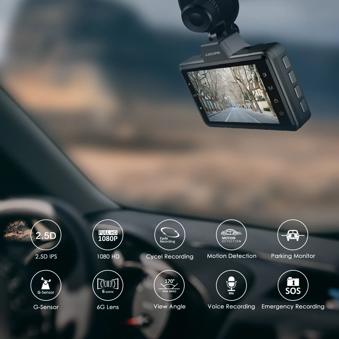 AZDOME M01 Pro 1080P ADAS DashCam Support Parking Mode Motion Detection G-Sensor Dash Cam 3 Inch Screen Car Camera Camcorder