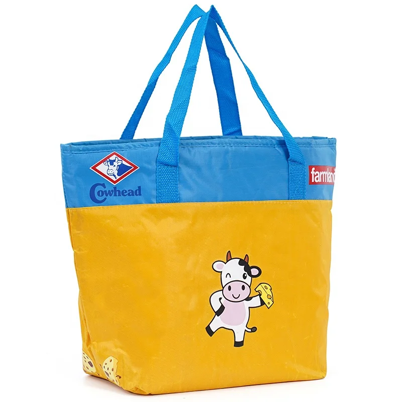 Collapsible customized heat transfer printing reusable and durable cooler insulated grocery shopping tote bags