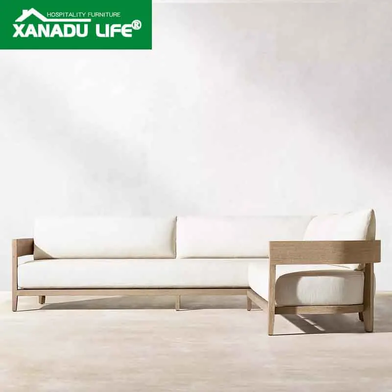 
Wood Modular Sofa Outdoor Couch Set All Weather Teak Sofa Luxury Sofa Set Waterproof Cruise Gazebo Resort Teak L Shape Lounge 