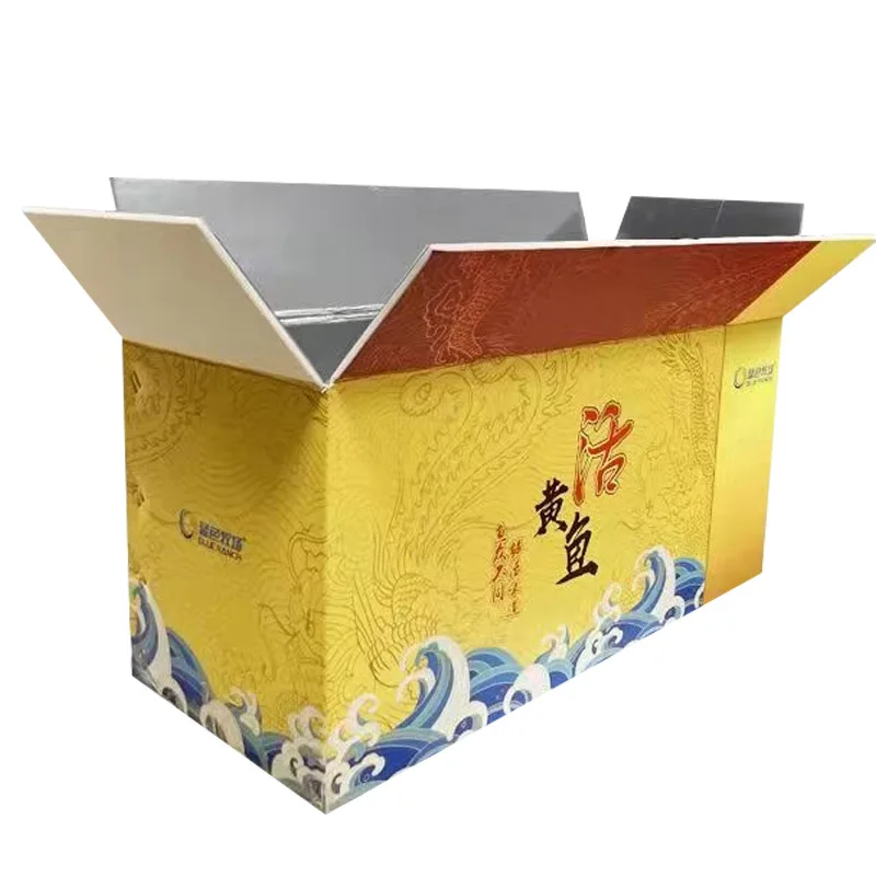 Waterproof Fresh Cold Chain Transport Carton Aluminum Foil Line Thermal Insulation Boxes For Frozen Fish Meat Food Packaging