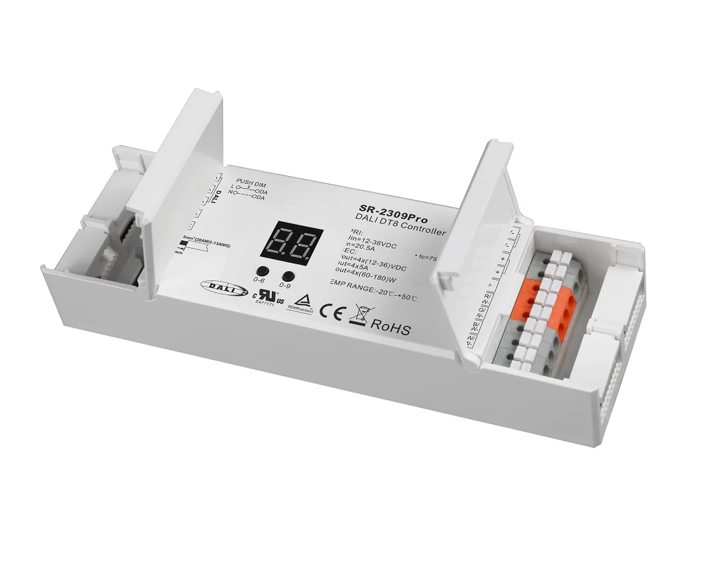 Sunricher 6 in 1 DT8 DC LED Controller DALI-2 Tc RGBWAF XY DT6 OLED Display Push Dim Dimmable Brightness