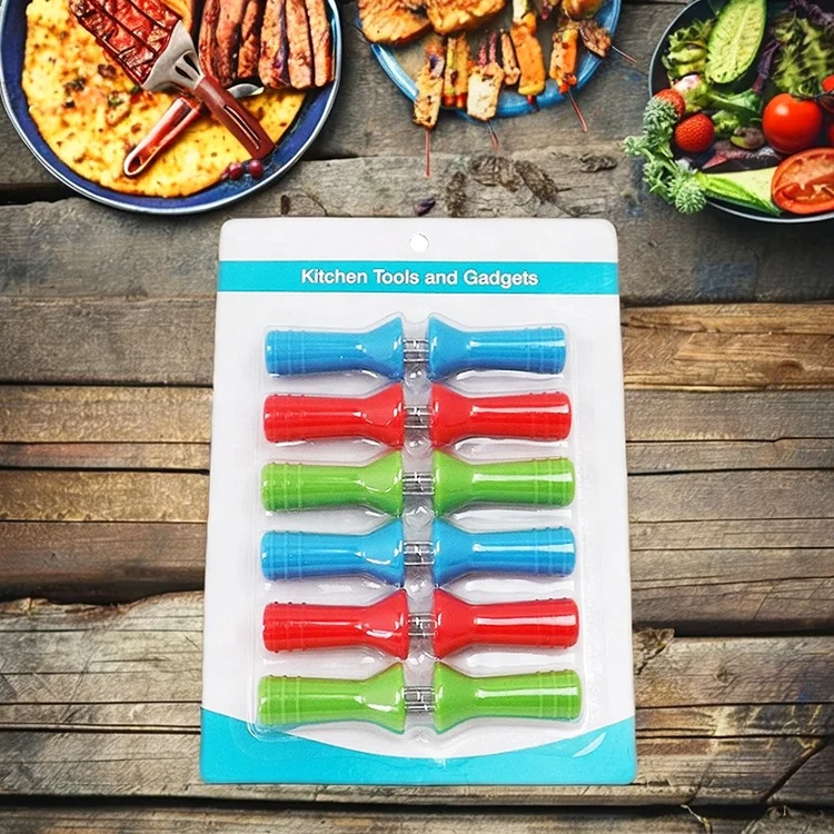 Set of 12 Eco-Friendly Stainless Steel Kitchen Tools BBQ Grill Skewers Corn Cob Holders for Outdoor Food Preparation