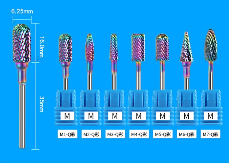High Quality Manicure Rainbow Tungsten Carbide Nail Drill Bits