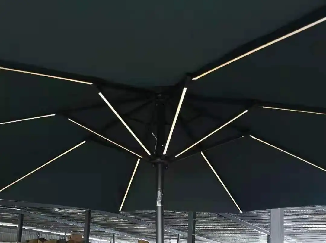 
Hot Sales 2.7m Outdoor Solar Charge LED Lights Parasol Patio Solar Power Umbrella 