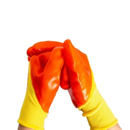 
Knitted nylon polyester safety gloves polyester palm wrinkled latex coated gloves 