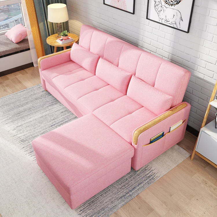 Nordic Wholesale Customized Fabric Sofa Cum Bed Leisure Couch Upholstered Sofa Bed With Ottoman