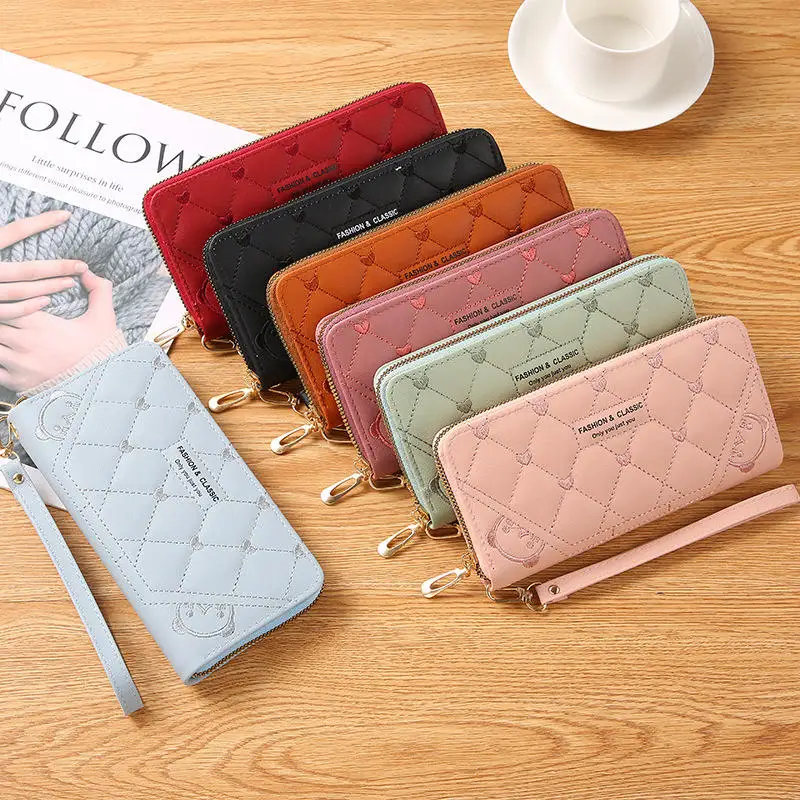 RU Hot New Custom Logo Long fashion Clutch bag  Vintage zipper leather women clutch wallet for Large capacity coin pu