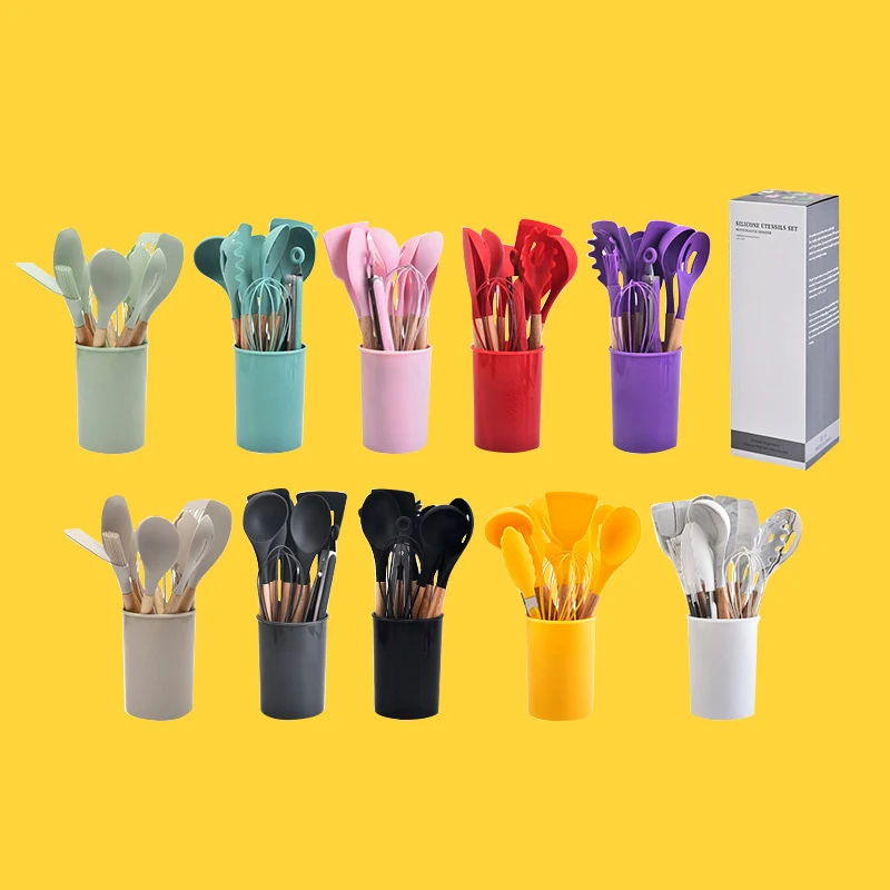 12 Pieces Silicone Utensils Cooking Sets Kitchen Non-stick Spatula Shovel Turner Set