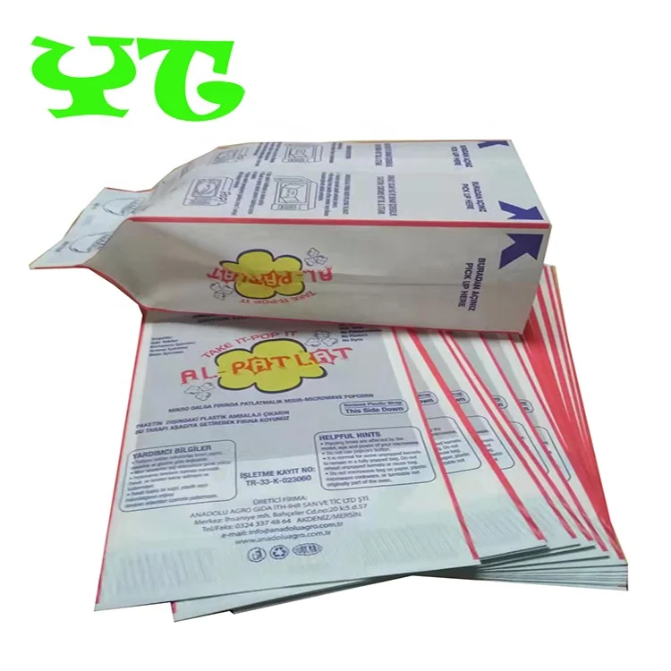 customized printing factory price microwave bags for popcorn / waterproof greaseproof kraft packaging for popcorn