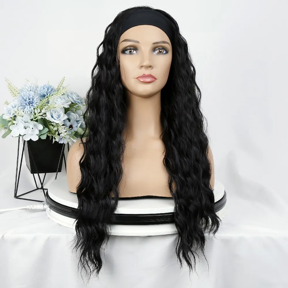 Cheap High Temperature Fiber Headband Wigs Women Synthetic Long Hair Wig with Headband Attached Head Band Wigs for Black