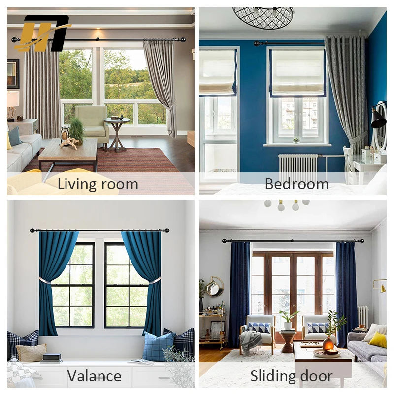 DOUBLEWIN Windows Curtain Rod Home Decoration Modern Simple Style Double Curtain Rod Set with Simple End Cap