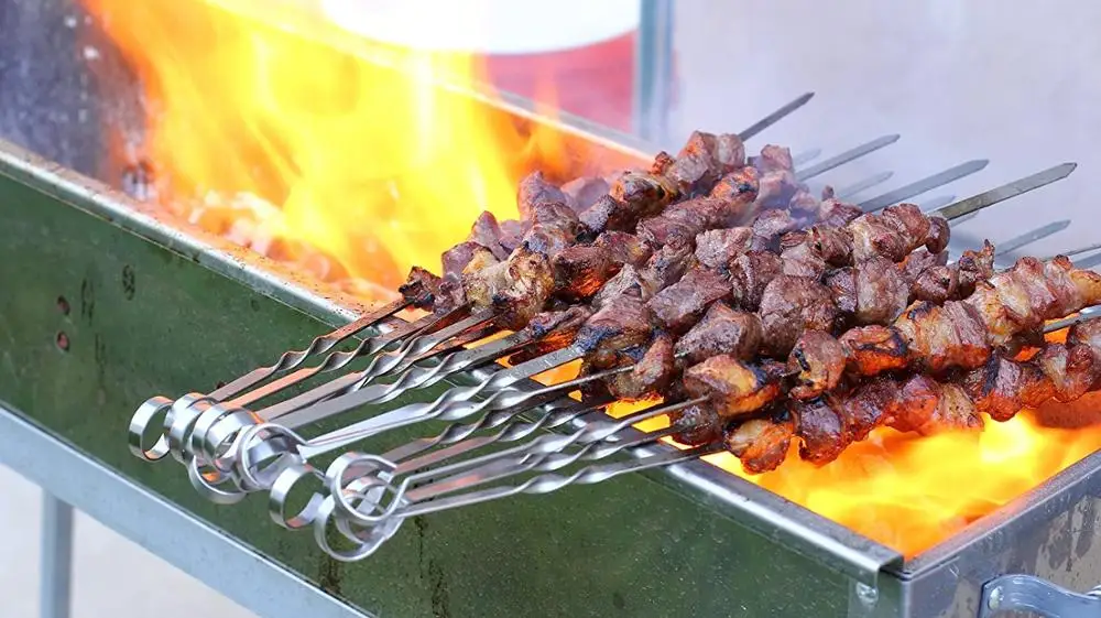 6 PCS Stainless Steel Flat Shish Kebab BBQ Skewers