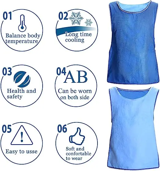 Evaporative Ice Cooling Vest Blue PVA Water Activated Vests with Reflective Tape Air Conditioner Jacket for Summer Outdoor