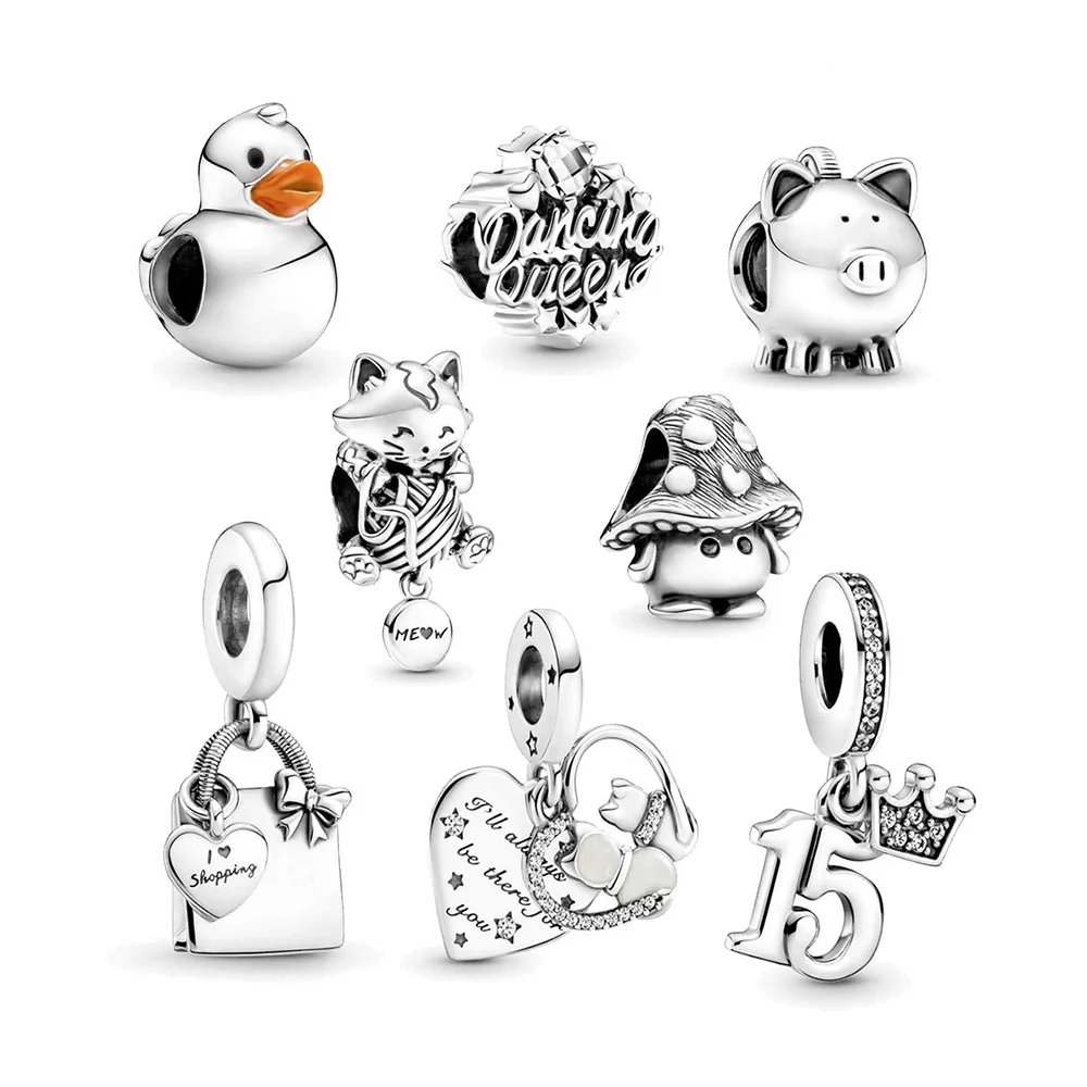 2021 осенняя серия DIY 925 Стерлинговое серебро милая свинья копилка гриб утка бусины сумка для покупок кошки собаки подвески шармы