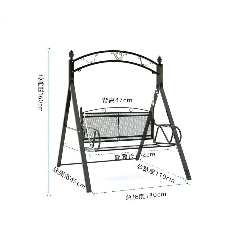 Outdoor  Garden Furniture Double Seat Iron Frame Patio Swings Balcony Hammock Metal Chair with Cushion