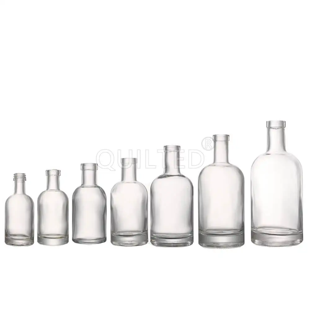 Stocked 100ml 200ml 375ml 500ml 750ml clear decorative glass bottles for liquor vodka wine