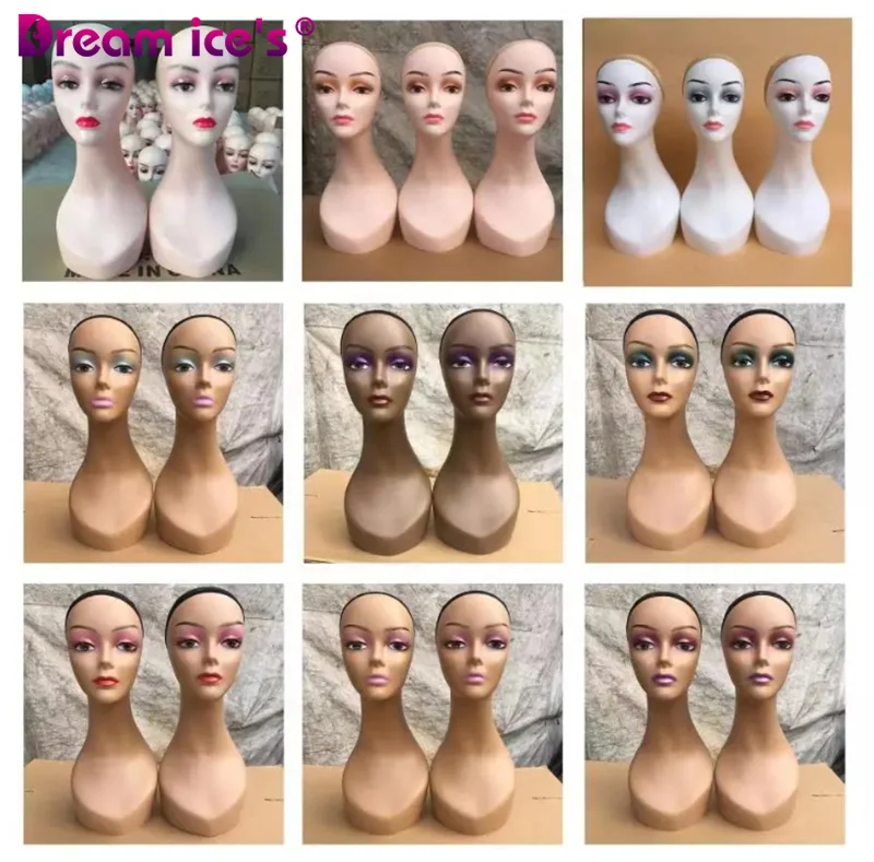 Wholesale Custom Logo Makeup African American Pvc Realistic Female Wig Display Mannequins Head With Shoulders Bust For Wigs