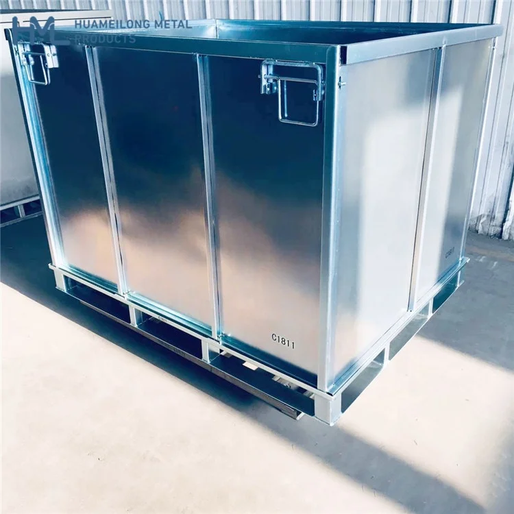 Stacking folding synthetic rubber transport and storage steel metal crates