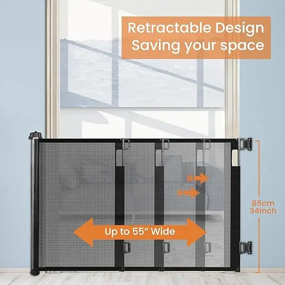 Wholesale Retractable Outdoor No Threshold Pets Child Baby Safety Gate For Door Stairs Doorways