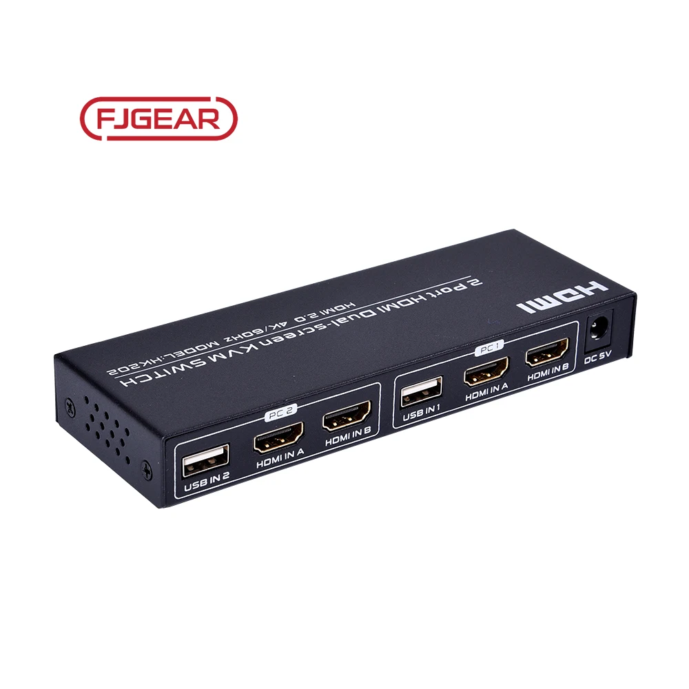 FJGEAR ручной 2 порта HDMI Двойной экран KVM переключатель