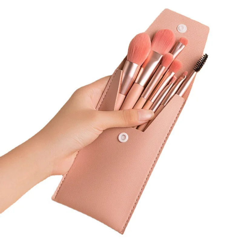 8Pcs Travel Mini Makeup Brush Set With PU Bag Eye Shadow Foundation Powder Custom Logo Cosmetic Make Up Brush Set