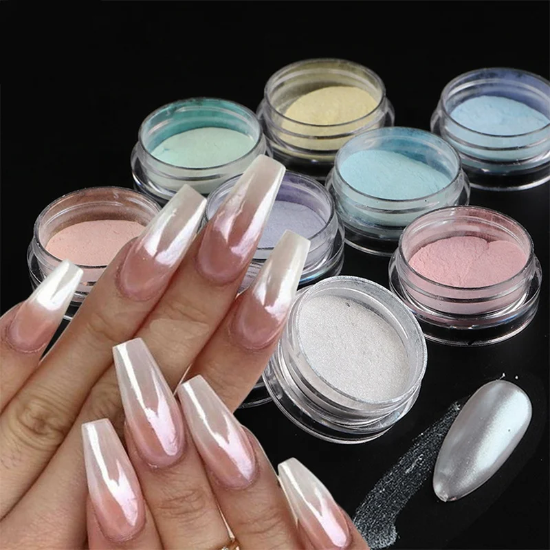 Chrome Pearl Nail Powder Shimmer Glitter Wedding Bride Nail Design Aurora Rubbing Dust Mirror Powder for Nails