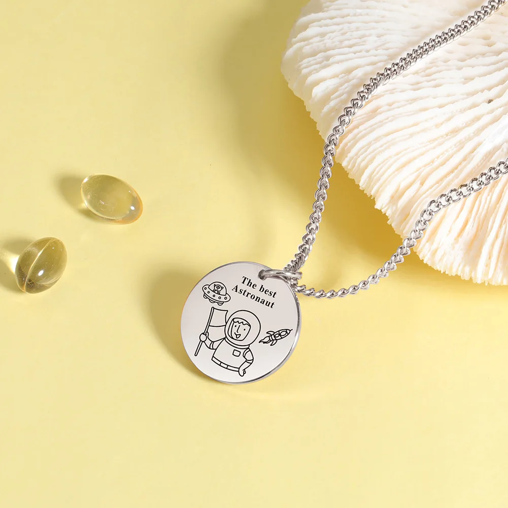 Women Layering Necklace 18K Gold Plated  Laser Engraving The best Astronaut Disc Necklace Cute Jewelry