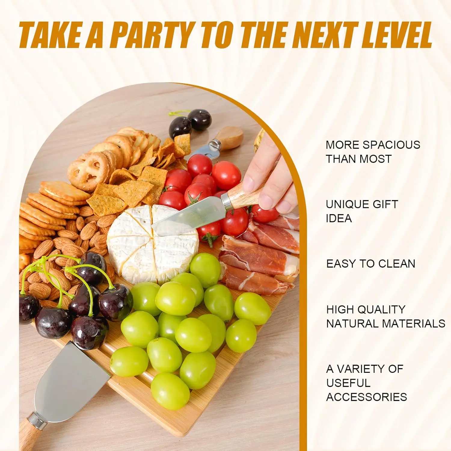 Customized Hot Selling Charcuterie Boards Bamboo Wooden Cheese Board Serving Tray Board Cheese Plate